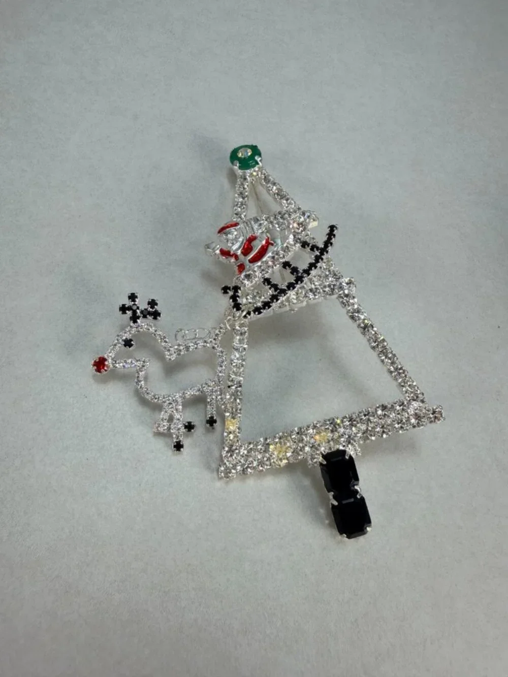 Vintage Large Christmas Tree Rhinestone Brooch Santa Reindeer Holiday Pin